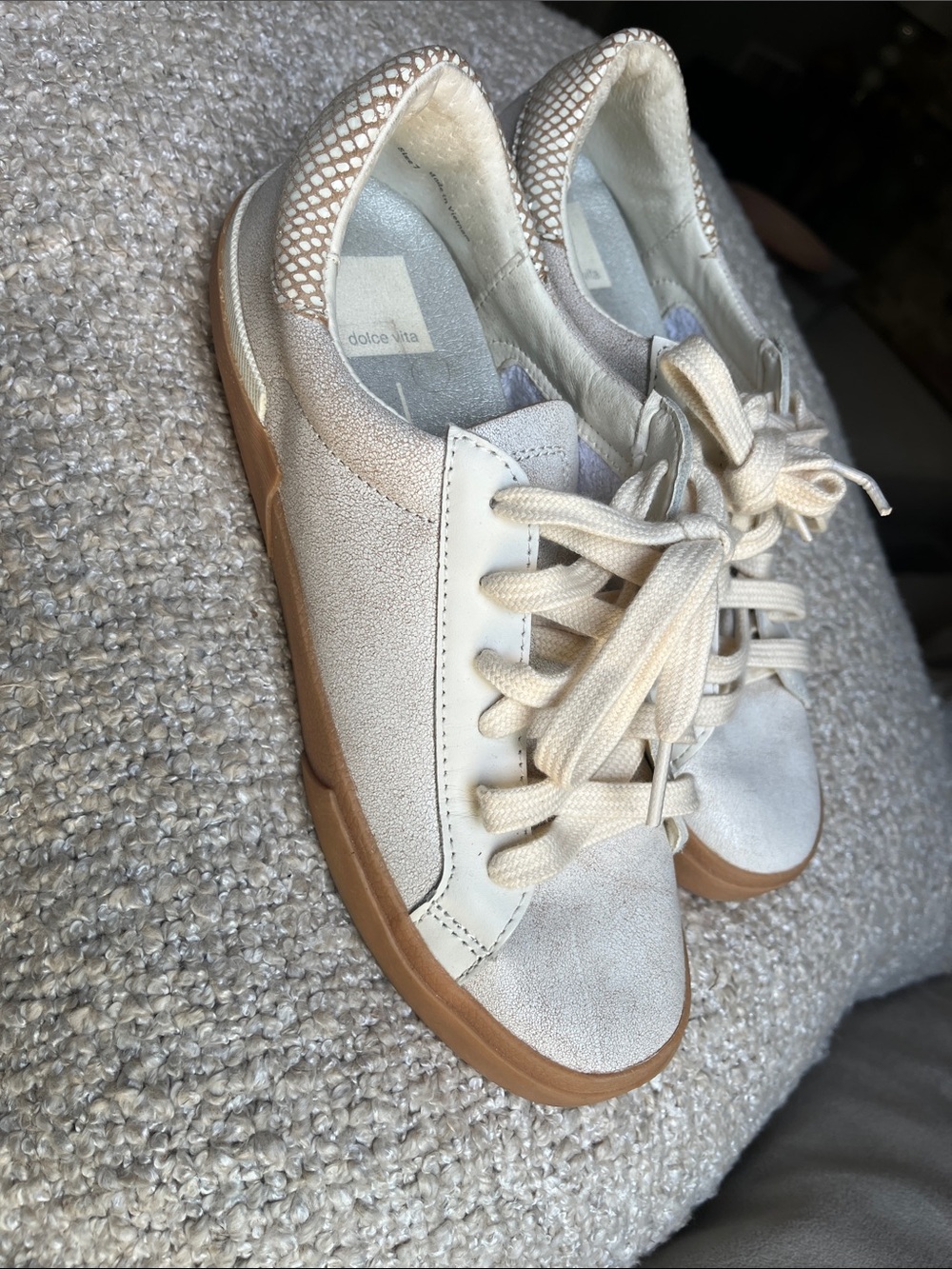 Dolce Vita Cream and Gum Suede Low-Top Sneakers